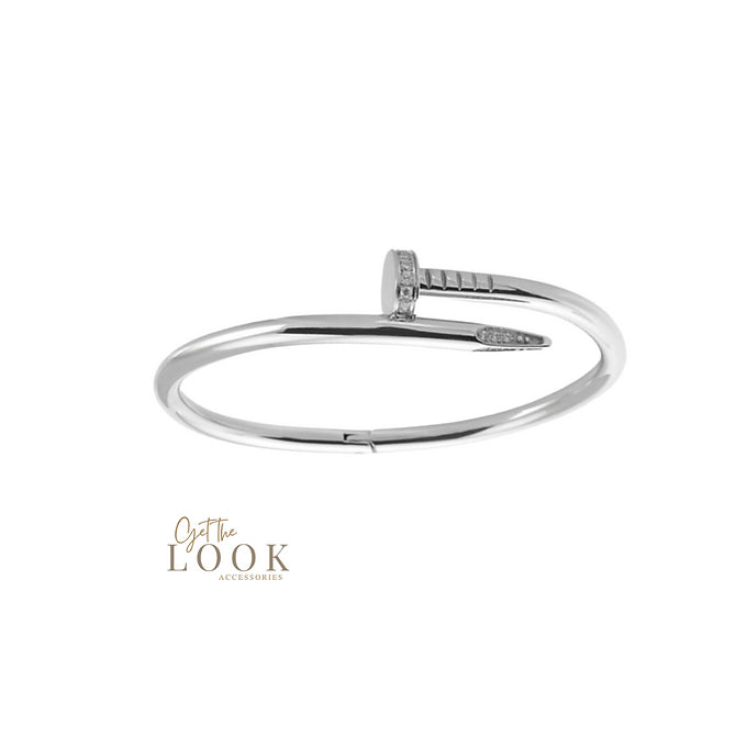 Forget Me Not Diamond Head Screw Bangle - Silver
