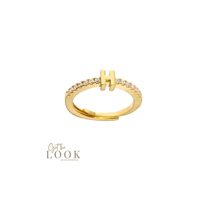 Diamond Tennis Initial Ring - Gold