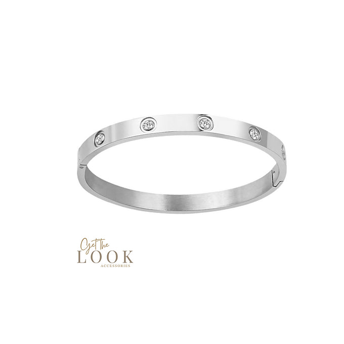 Forget Me Not Diamond Bangle - Silver