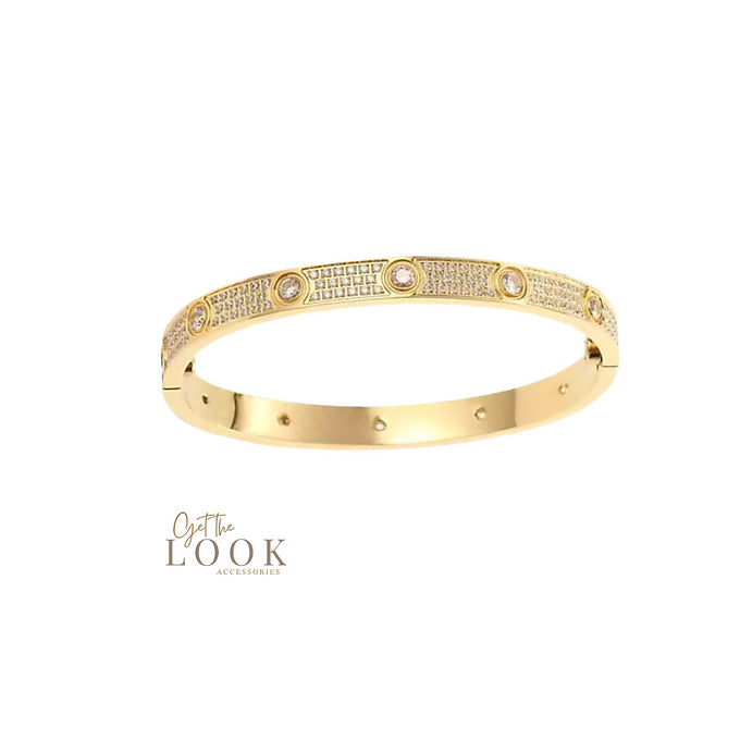 Forget Me Not Full Diamond Bangle - Gold
