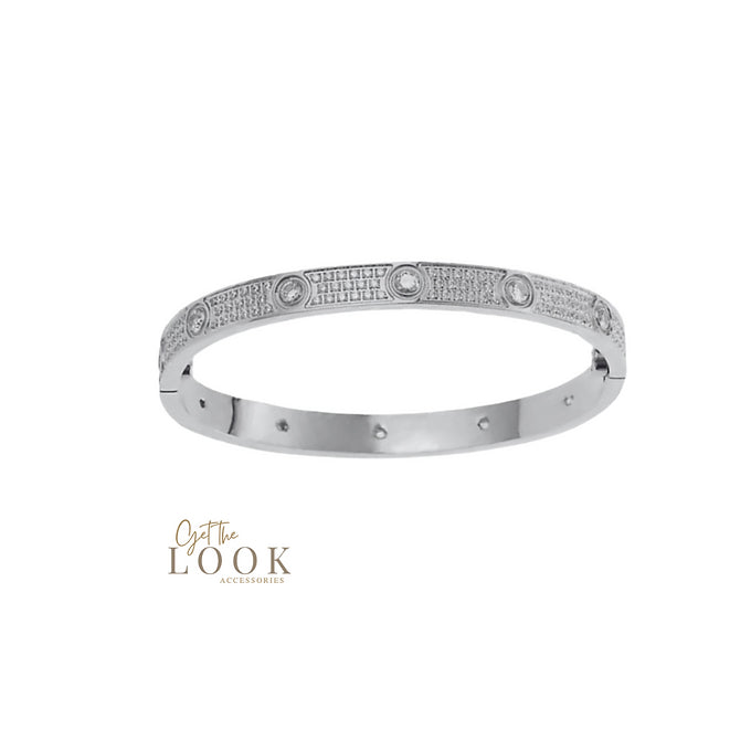 Forget Me Not Full Diamond Bangle - Silver