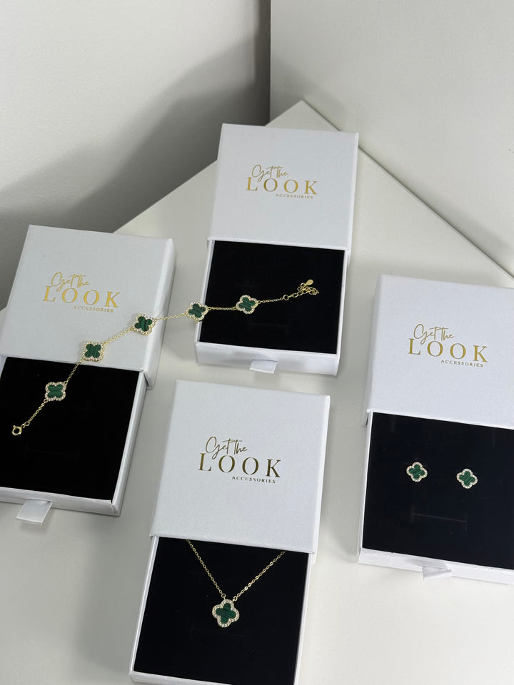 Luxe Clover Stud Earrings - Gold & Green