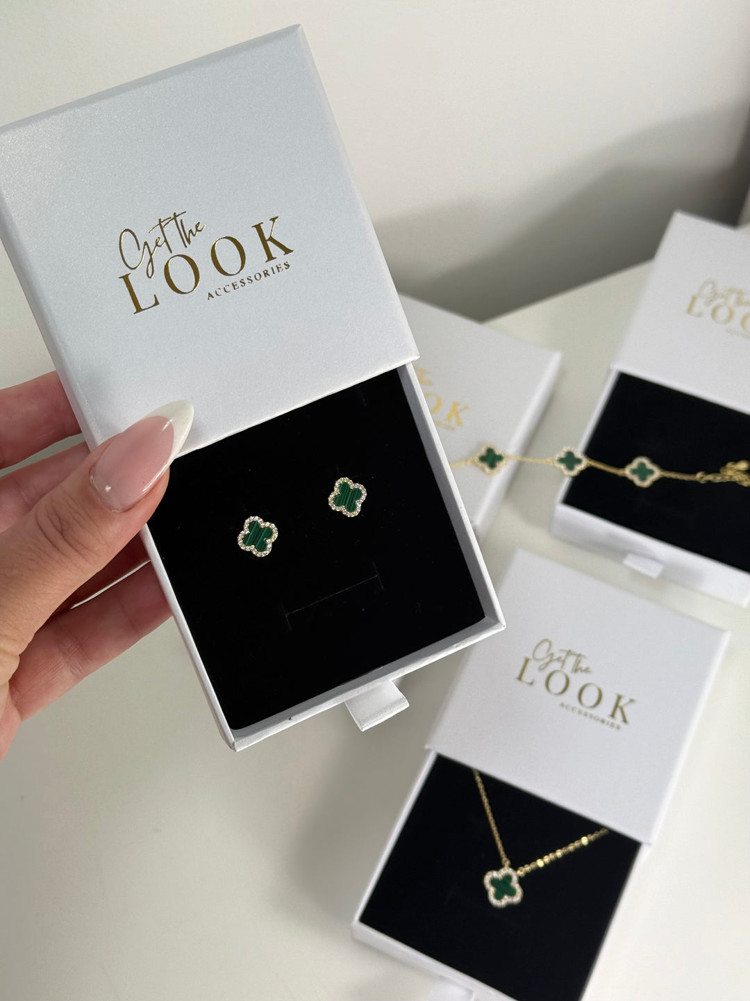 Luxe Clover Stud Earrings - Gold & Green