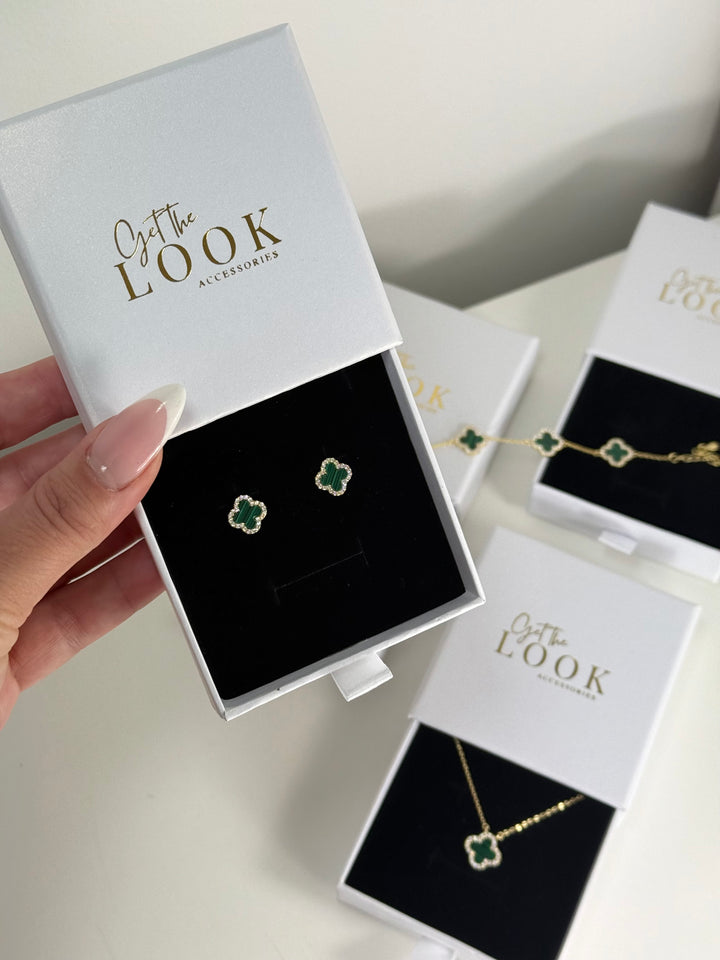Luxe Clover Stud Earrings - Gold & Green