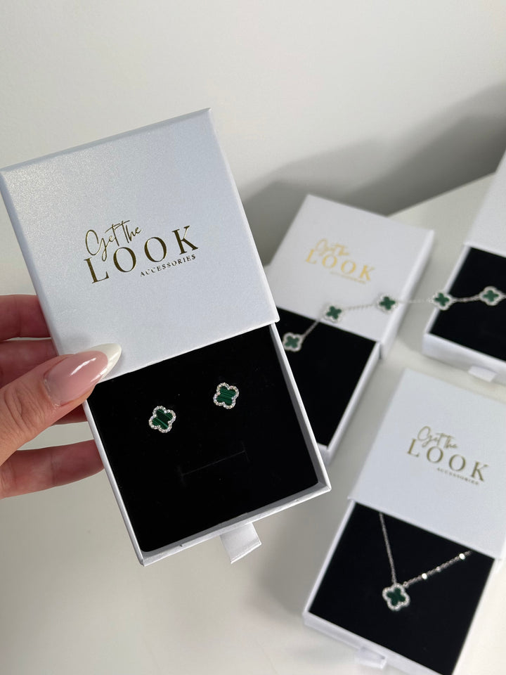 Luxe Clover Stud Earrings - Silver & Green