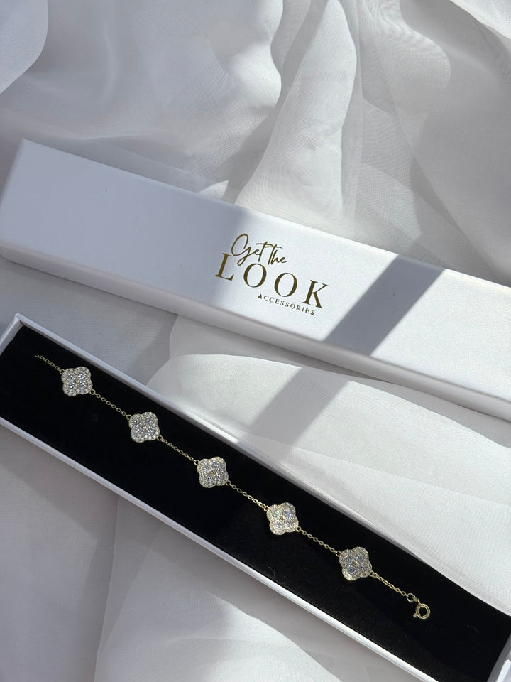 Luxe Full Diamond Clover Bracelet - Gold