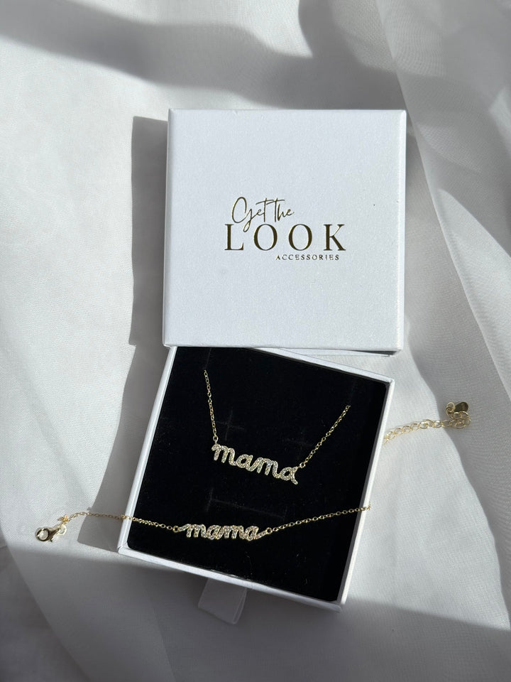 Mamma Diamond Necklace & Bracelet Set - Gold
