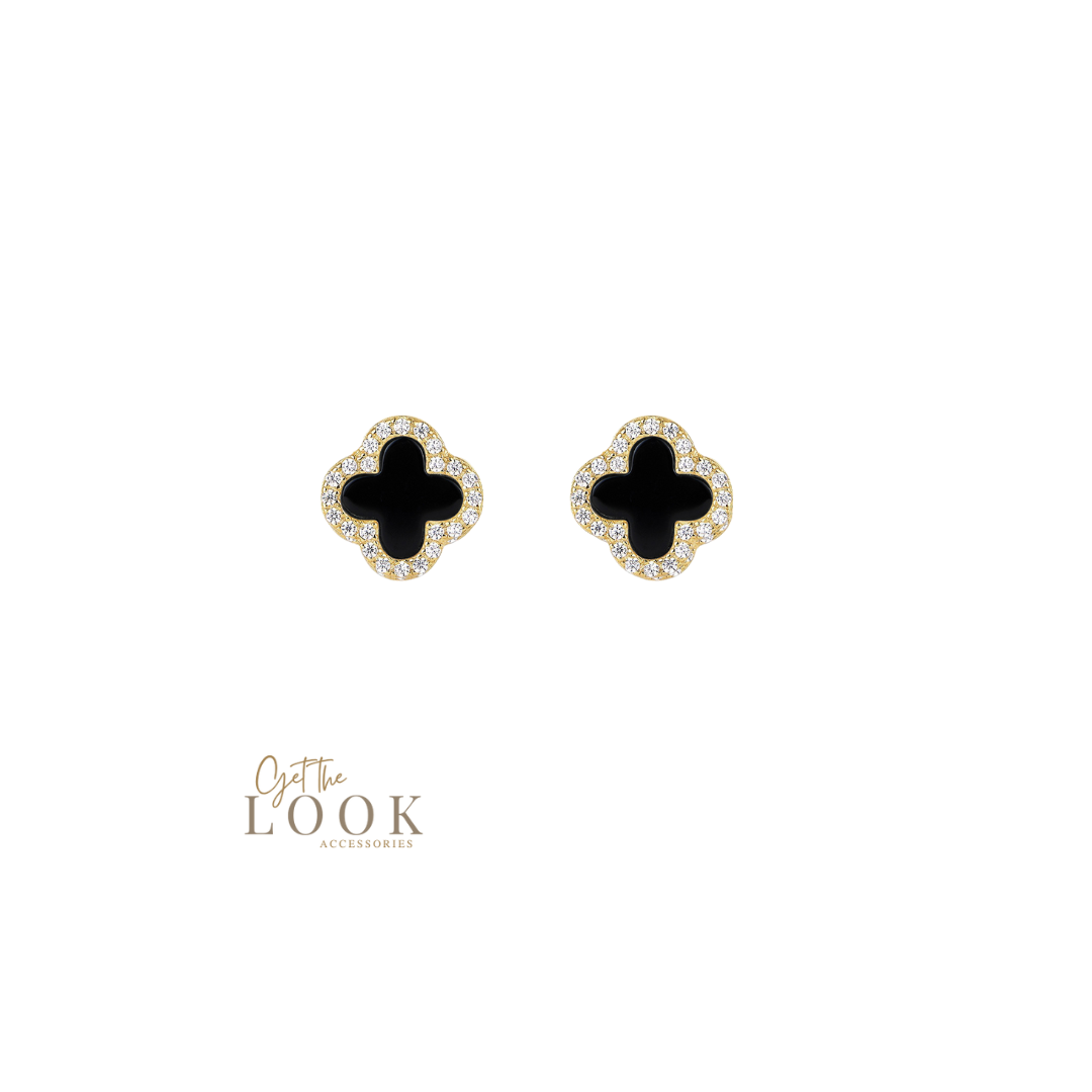 Luxe Clover Stud Earrings - Gold & Black Onyx
