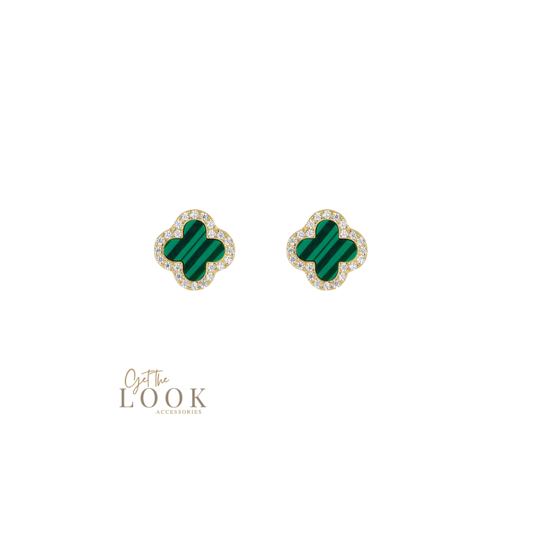 Luxe Clover Stud Earrings - Gold & Green