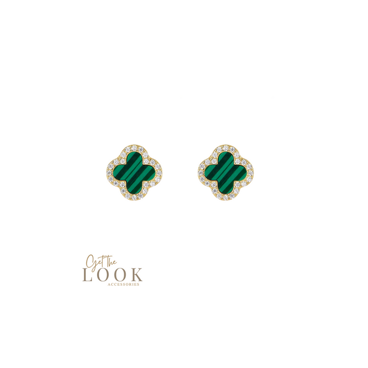 Luxe Clover Stud Earrings - Gold & Green