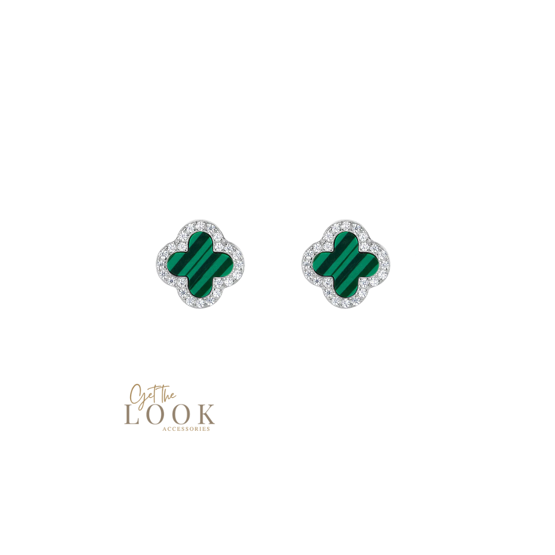 Luxe Clover Stud Earrings - Silver & Green