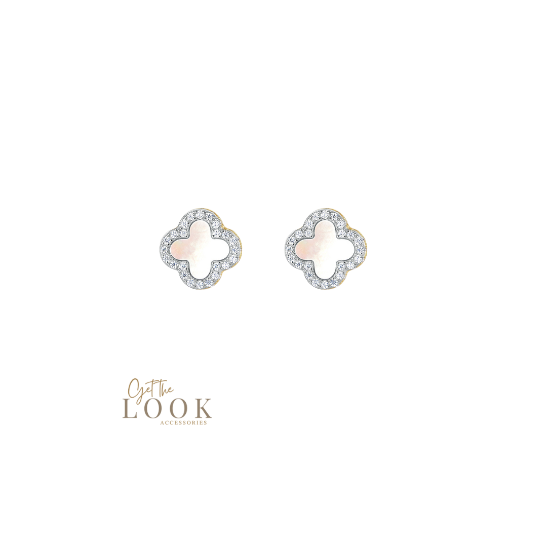 Luxe Clover Stud Earrings - Silver & MOP