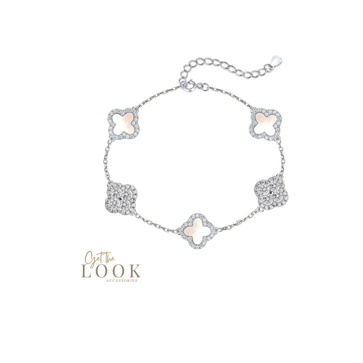 Luxe Diamond Clover Bracelet - Silver & MOP