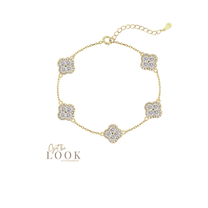 Luxe Full Diamond Clover Bracelet - Gold