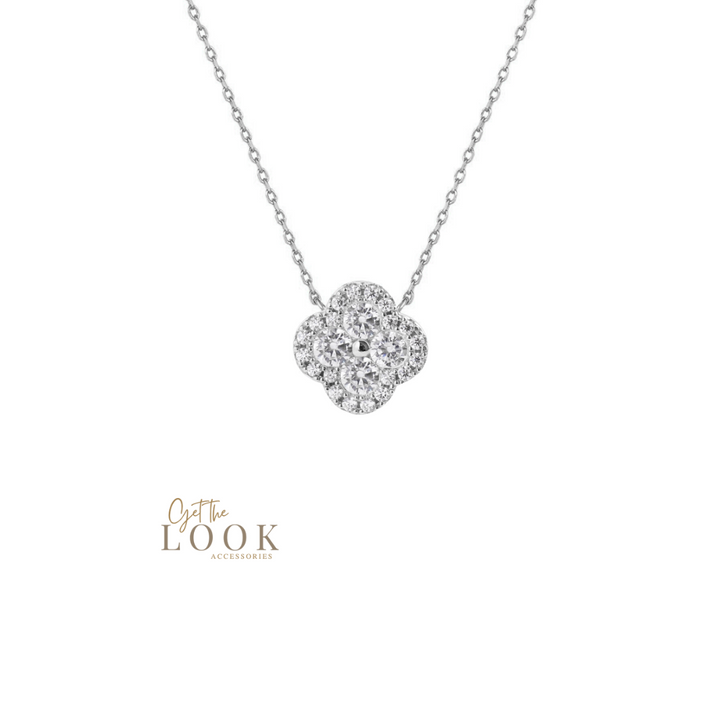 Luxe Full Diamond Clover Necklace - Silver