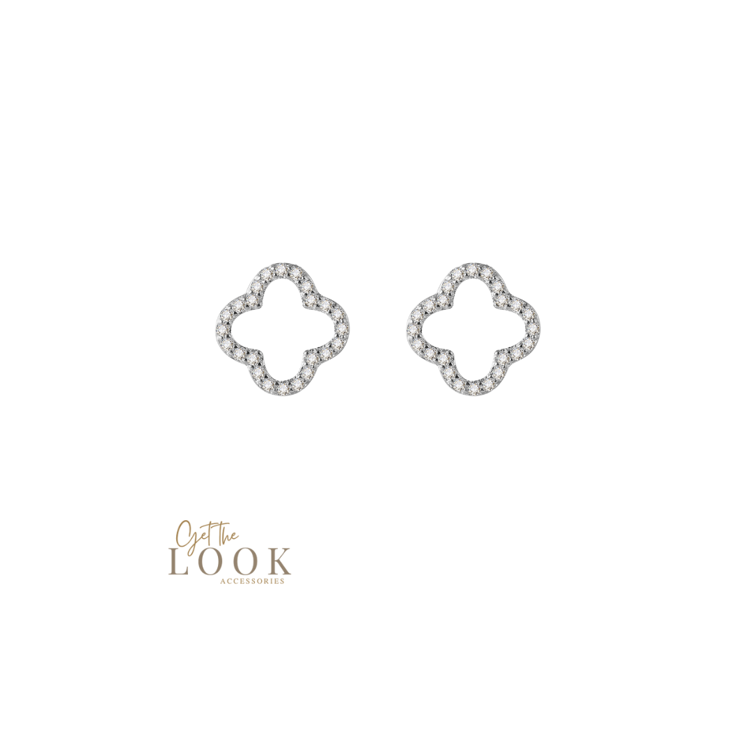 Luxe Hollow Clover Stud Earrings - Silver