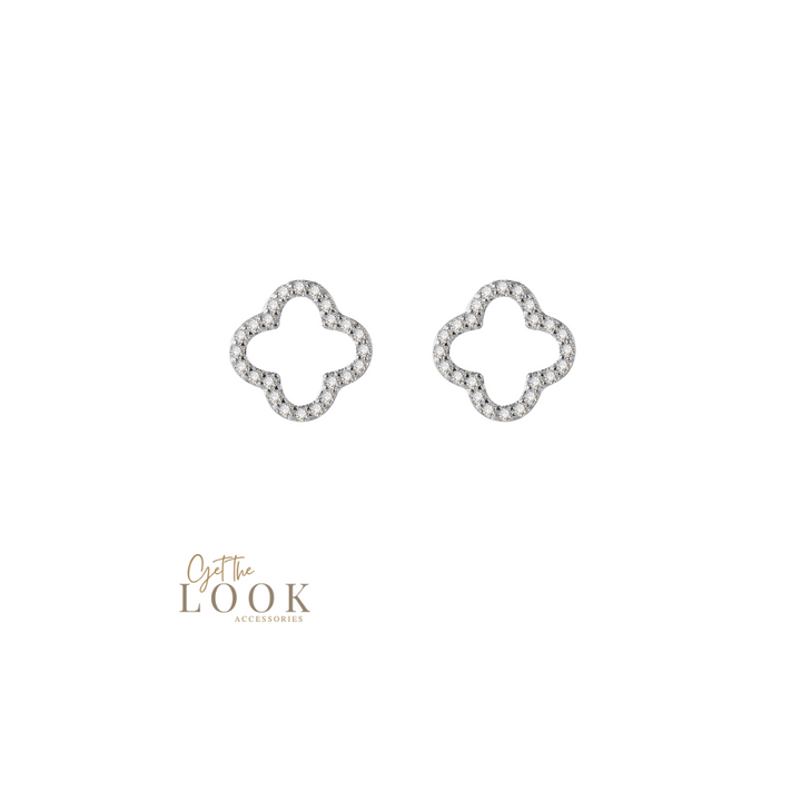 Luxe Hollow Clover Stud Earrings - Silver