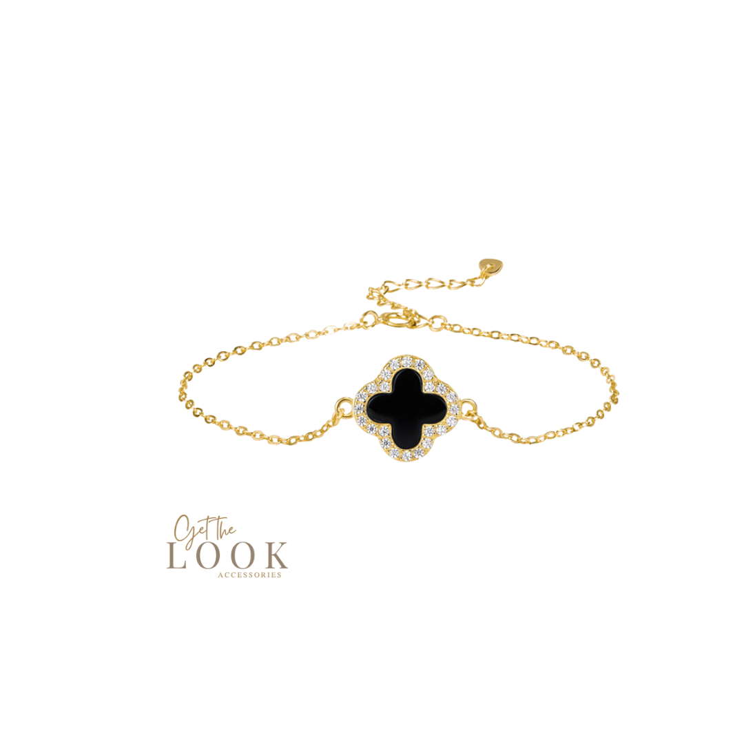 Luxe Single Clover Bracelet - Gold & Black Onyx