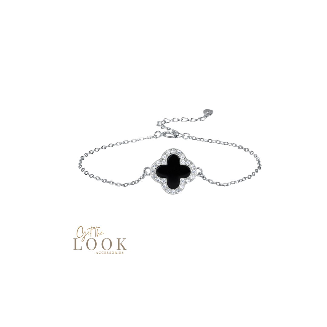 Luxe Single Clover Bracelet - Silver & Black Onyx
