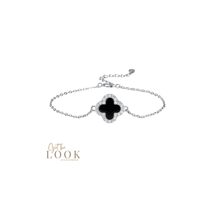 Luxe Single Clover Bracelet - Silver & Black Onyx