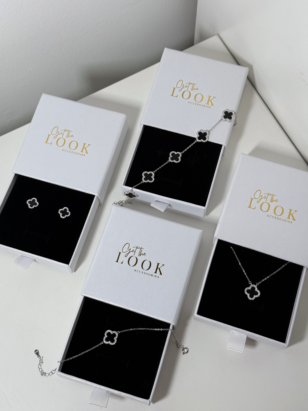 Luxe Clover Stud Earrings - Silver & Black Onyx