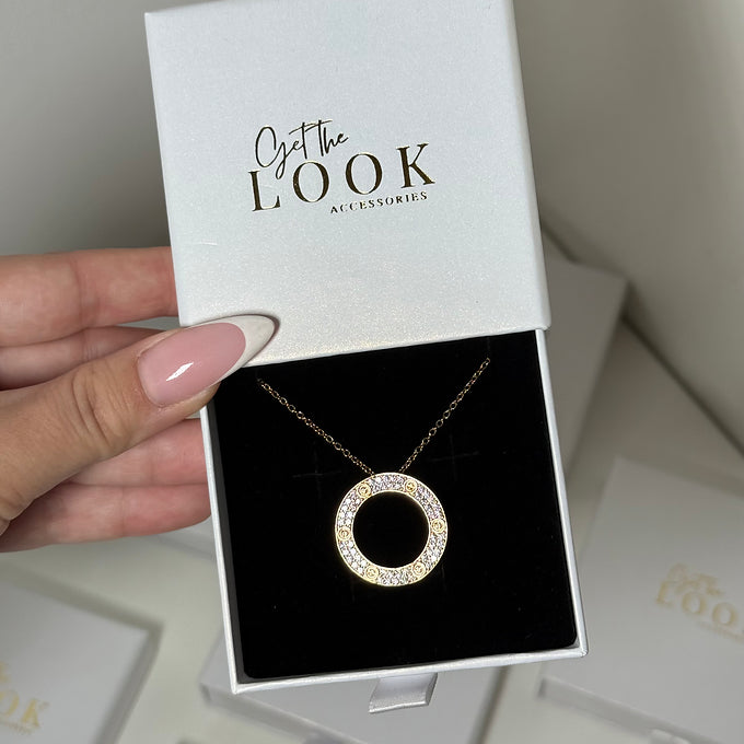 Forget Me Not Diamante Circle Necklace - Gold