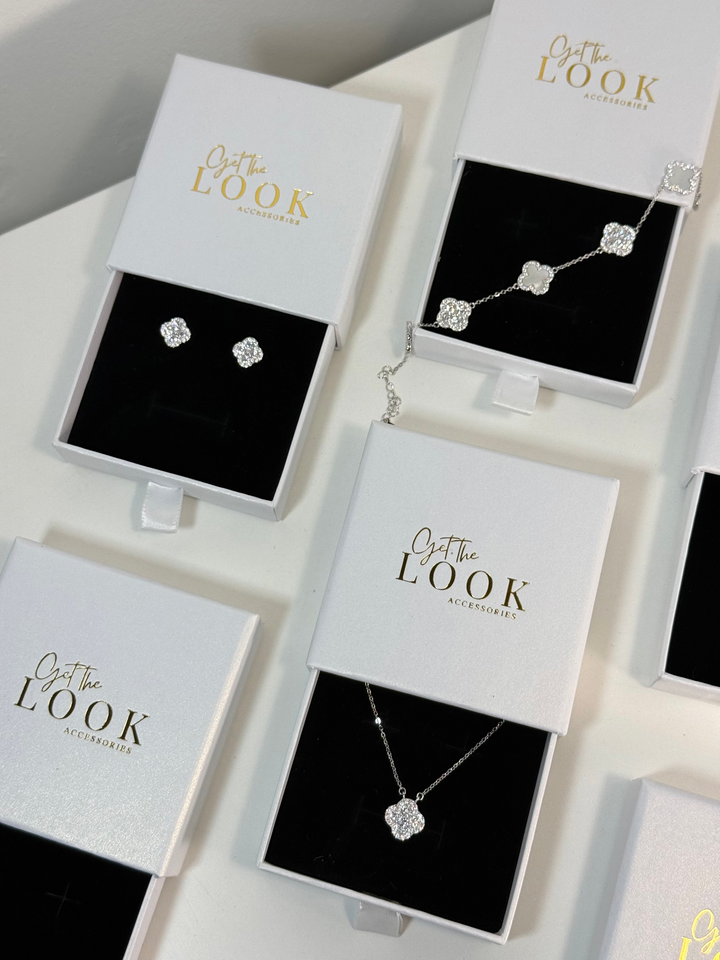 Luxe Full Diamond Clover Necklace - Silver