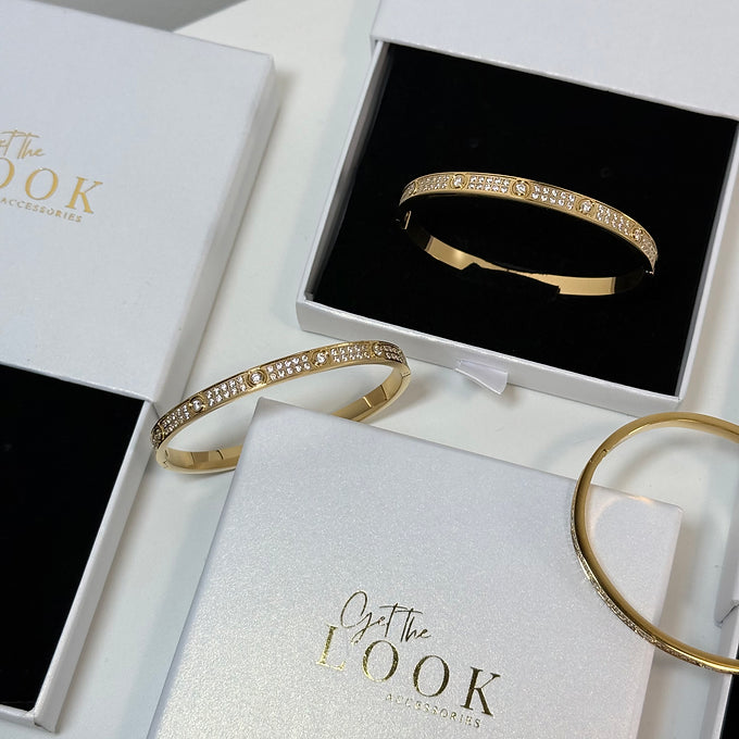 Forget Me Not Full Diamond Bangle - Gold