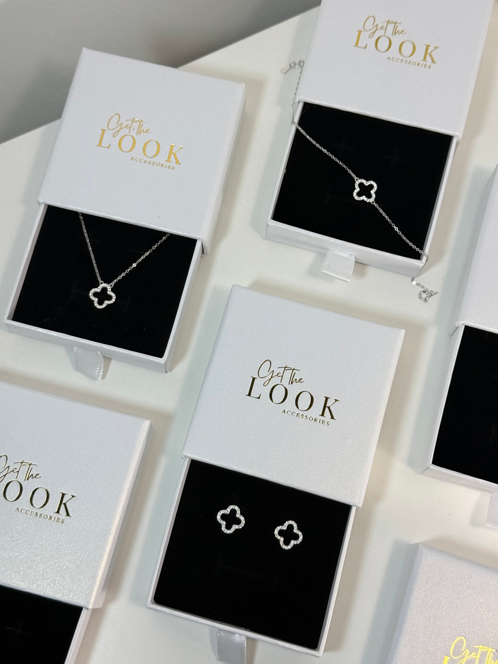 Luxe Hollow Clover Stud Earrings - Silver