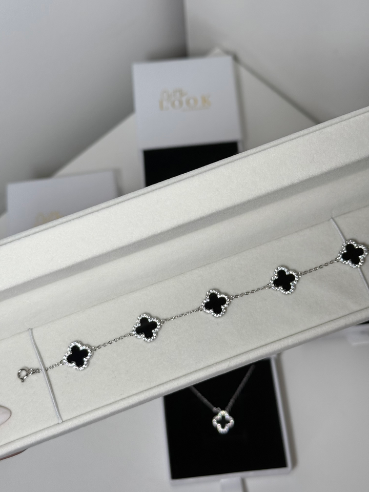Luxe Clover Bracelet - Silver & Black Onyx