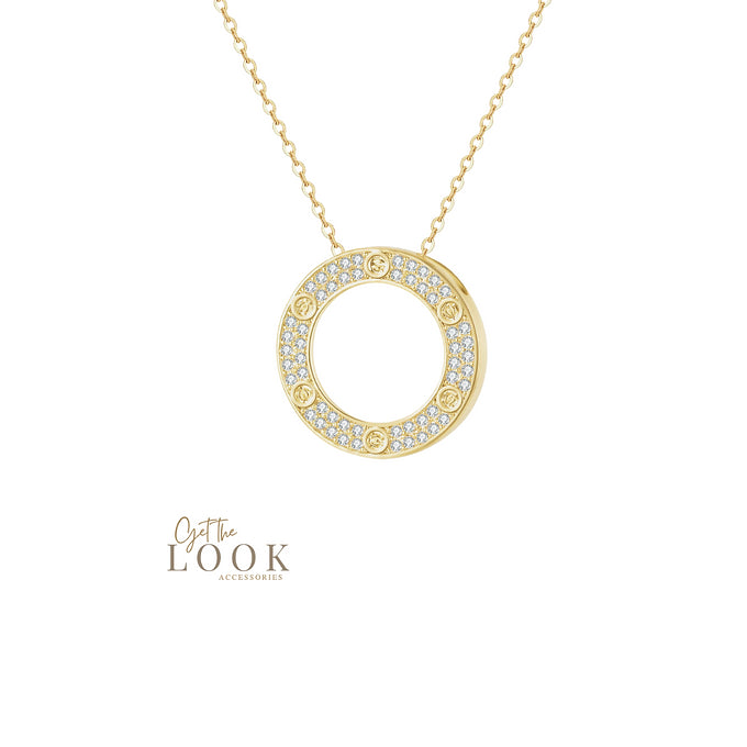 Forget Me Not Diamante Circle Necklace - Gold