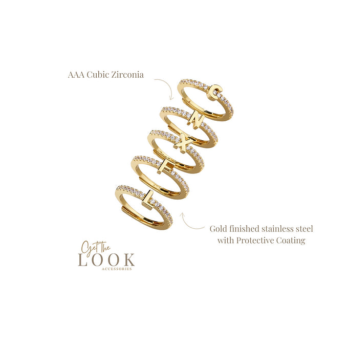 Diamond Tennis Initial Ring - Gold