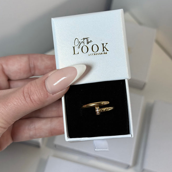 Forget Me Not Diamond Head Screw Ring - Gold