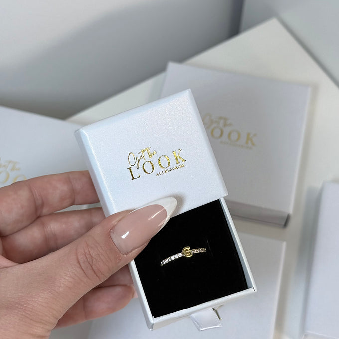 Diamond Tennis Initial Ring - Gold