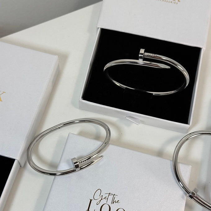 Forget Me Not Screw Bangle - Silver