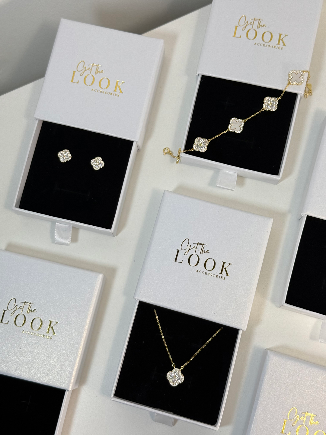 Luxe Full Diamond Clover Stud Earrings - Gold