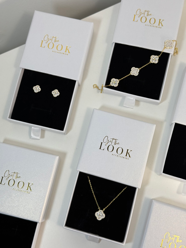 Luxe Full Diamond Clover Stud Earrings - Gold