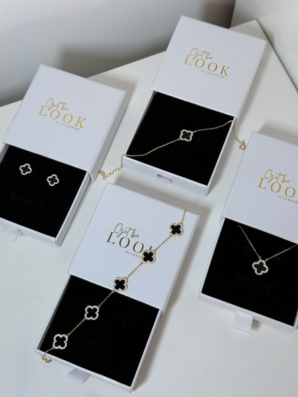 Luxe Clover Stud Earrings - Gold & Black Onyx