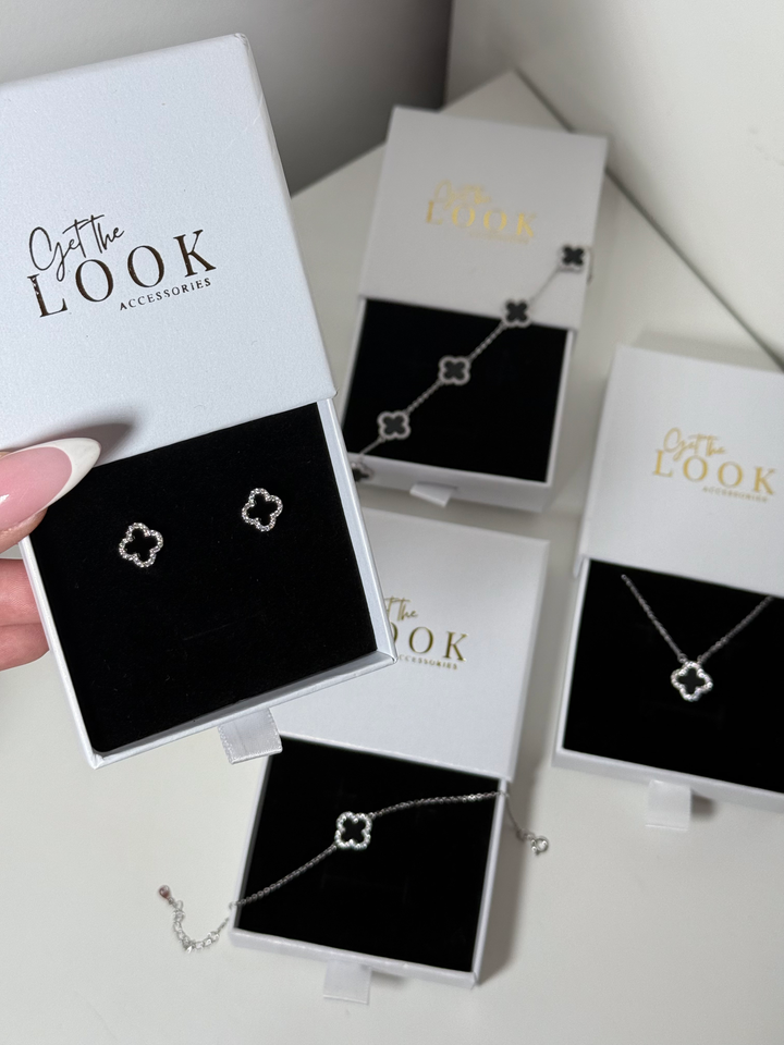 Luxe Clover Stud Earrings - Silver & Black Onyx