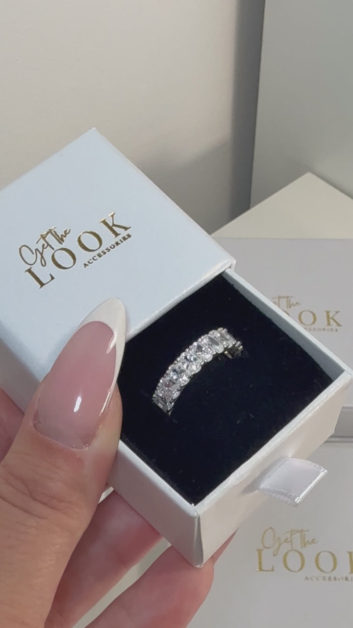 Diamond Oval Tennis Ring - Silver